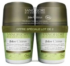 Sanoflore 24H Citrus Freshness Deodorant Anti-Marks Roll-On Organic 2 X 50ml