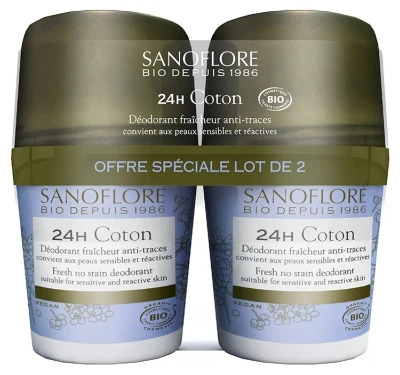 Sanoflore 24H Cotton Freshness Anti-Mark Roll-on Organic 2 X 50ml 3 Sanoflore 24H Cotton Freshness Anti-Mark Roll-on Organic 2 X 50ml