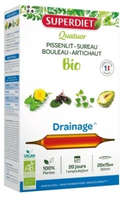 Superdiet Organic Drainage Dandelion Quatuor 20 Phials